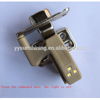 Plastic and iron material soft closing hydraulic kitchen hinge LED lamp cabinet hinge